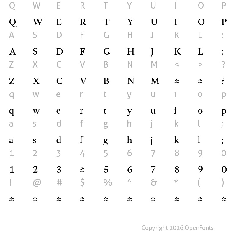 Character Map of FONTSPRING DEMO - Allrounder Antiqua Regular