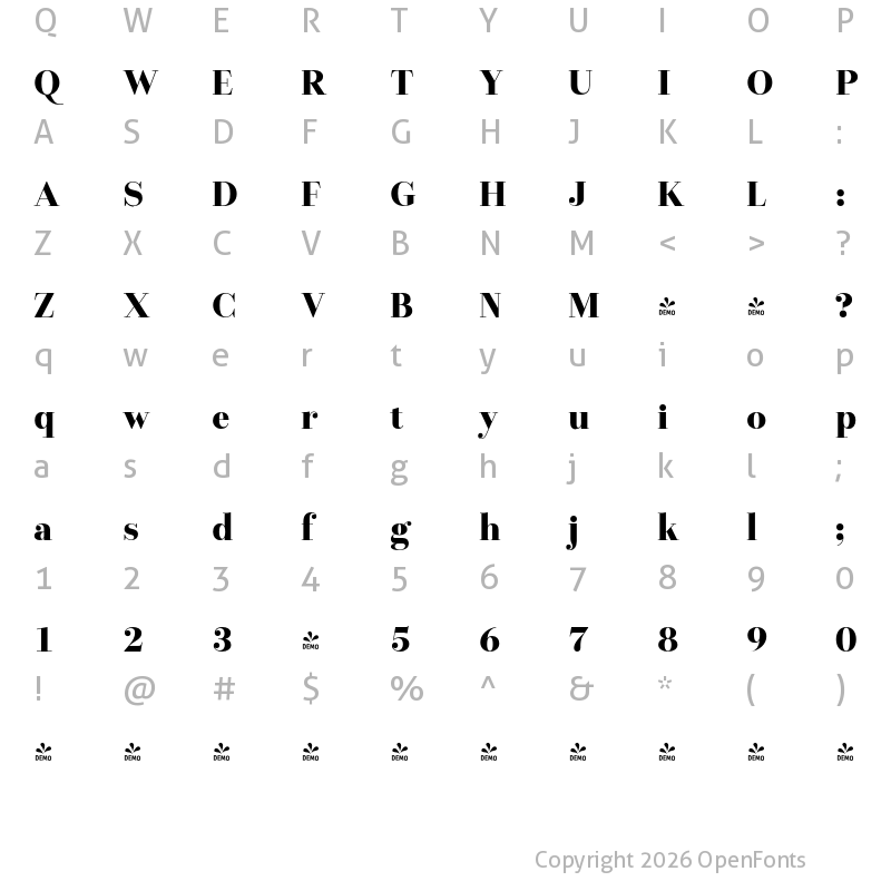 Character Map of FONTSPRING DEMO - Allrounder Didone Big Bold