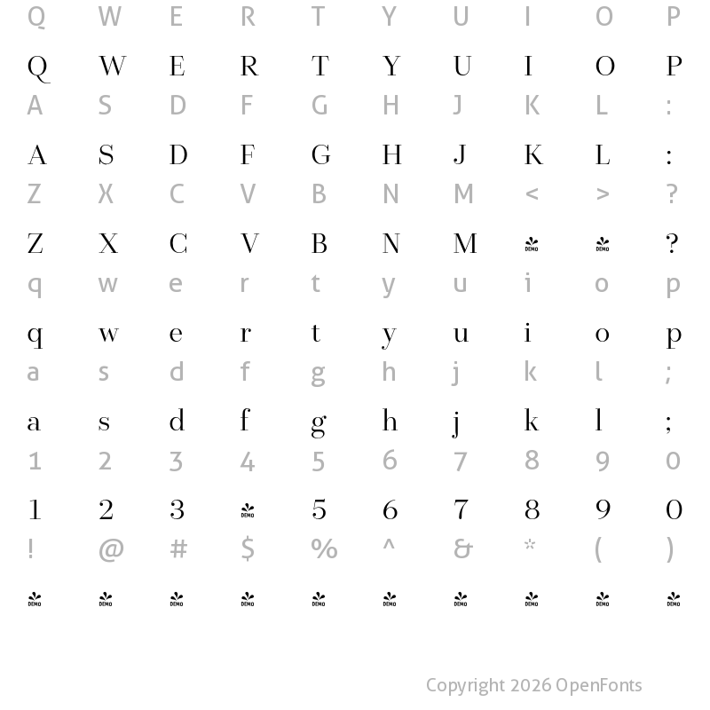 Character Map of FONTSPRING DEMO - Allrounder Didone Big Book Regular
