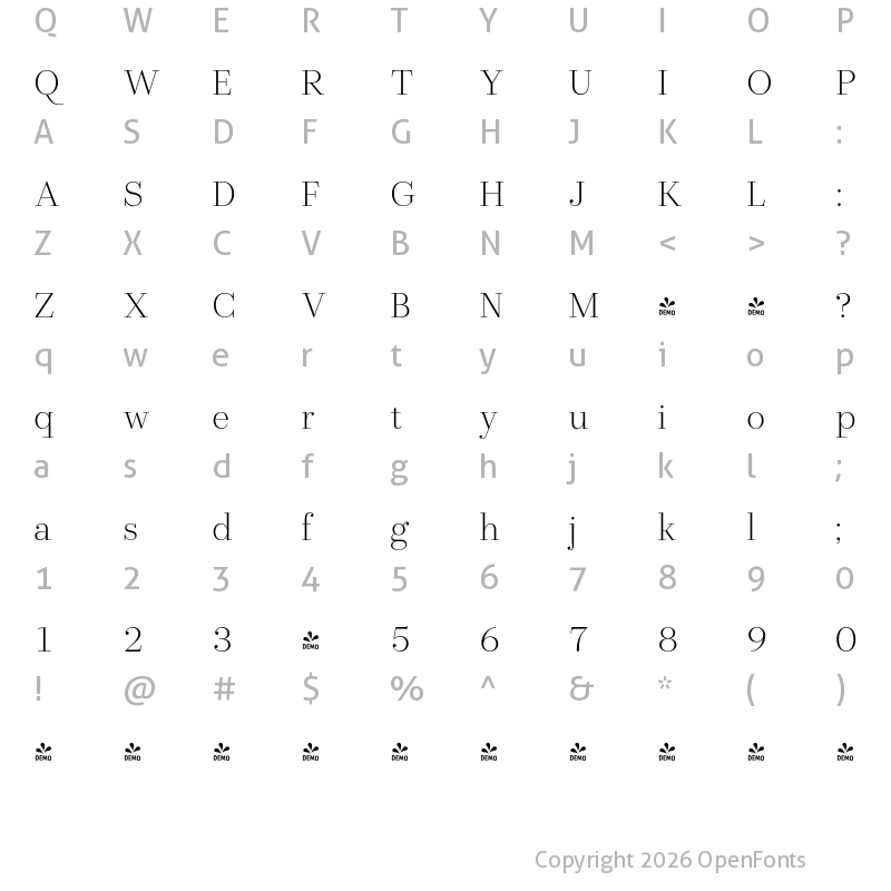 Character Map of FONTSPRING DEMO - Allrounder Didone Big Light Regular
