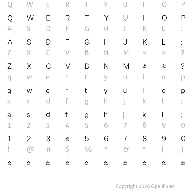Character Map of FONTSPRING DEMO - Allrounder Grotesk Book Regular
