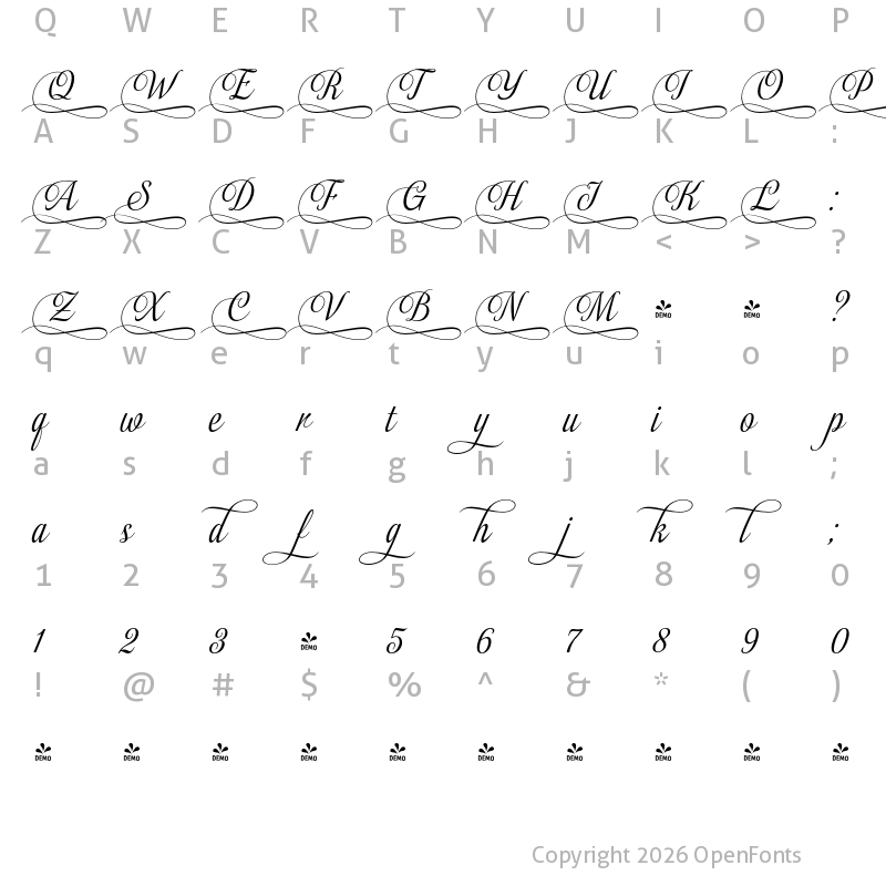 Character Map of FONTSPRING DEMO - Almibar Swash 2 Regular