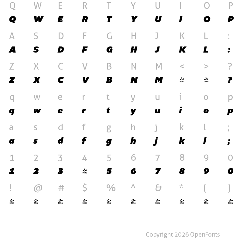 Character Map of FONTSPRING DEMO - Altivo Black Italic