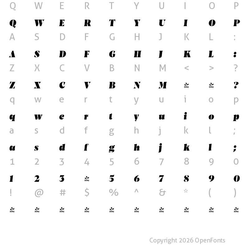 Character Map of FONTSPRING DEMO - Amarga Black It Regular