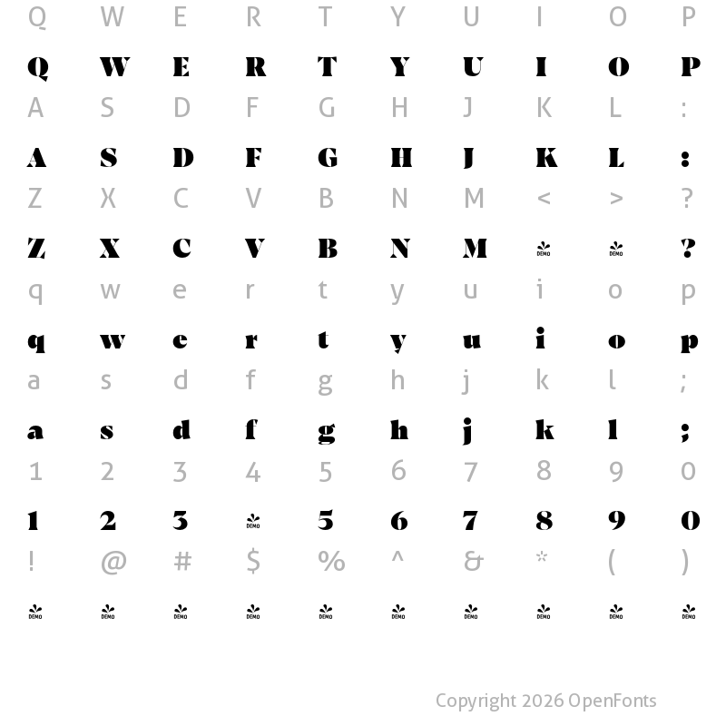 Character Map of FONTSPRING DEMO - Amarga Black Regular