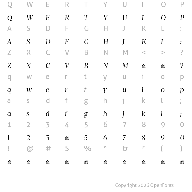 Character Map of FONTSPRING DEMO - Amarga It Regular