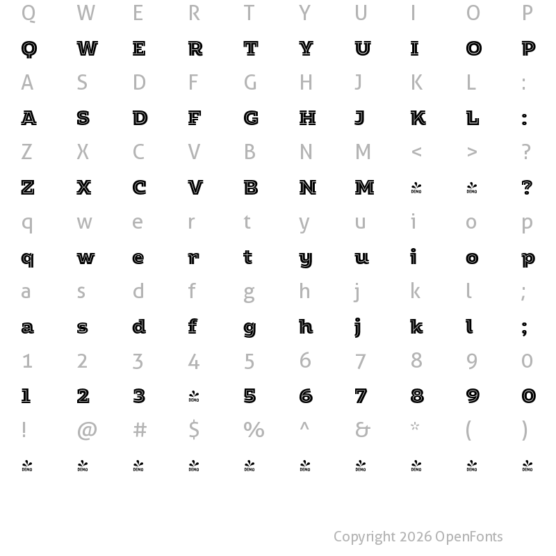 Character Map of FONTSPRING DEMO - Amazing Slab Inline Black Regular