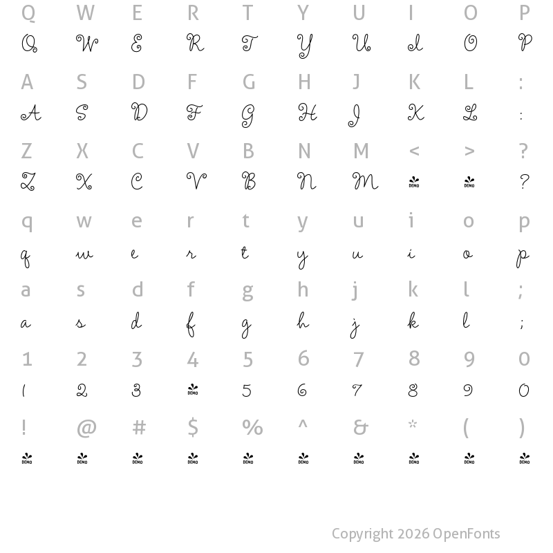 Character Map of FONTSPRING DEMO - Amelie Regular