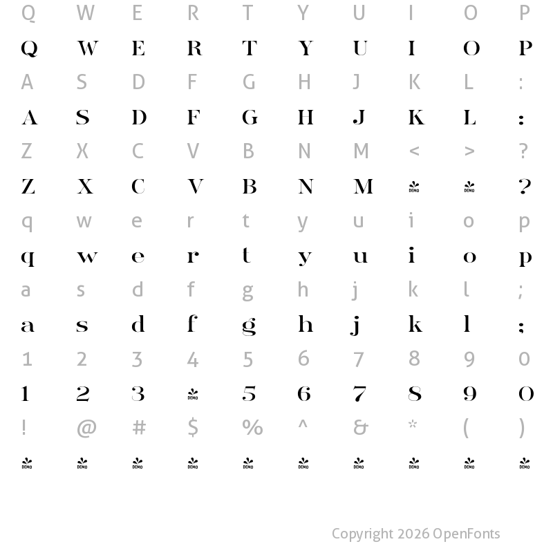 Character Map of FONTSPRING DEMO - Ames' Roman Expanded Regular