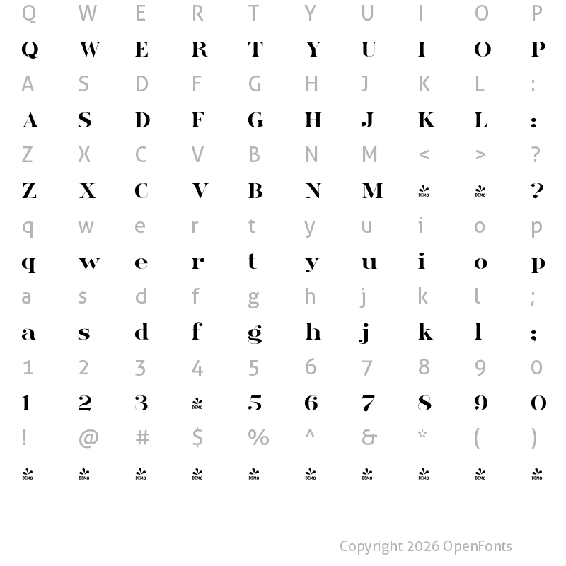 Character Map of FONTSPRING DEMO - Ames' Roman ExpandedBold Regular