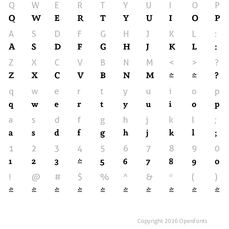Character Map of FONTSPRING DEMO - Anaphora Bold