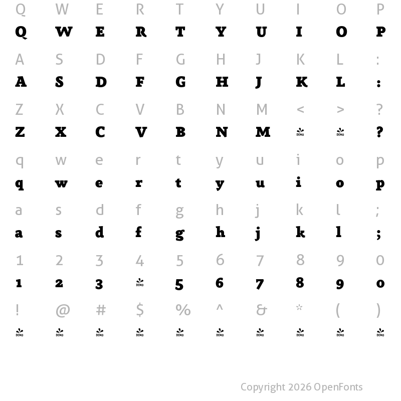 Character Map of FONTSPRING DEMO - Anaphora Fat Regular