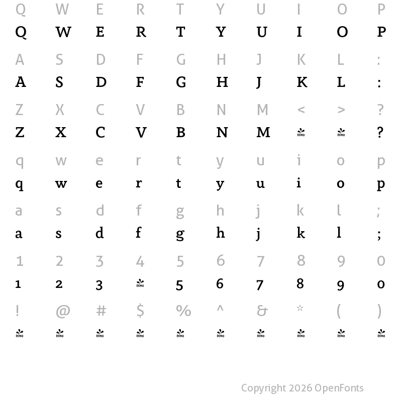Character Map of FONTSPRING DEMO - Anaphora Med Regular