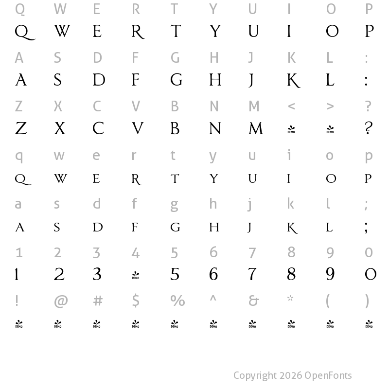 Character Map of FONTSPRING DEMO - Anavio Small Capitals Regular