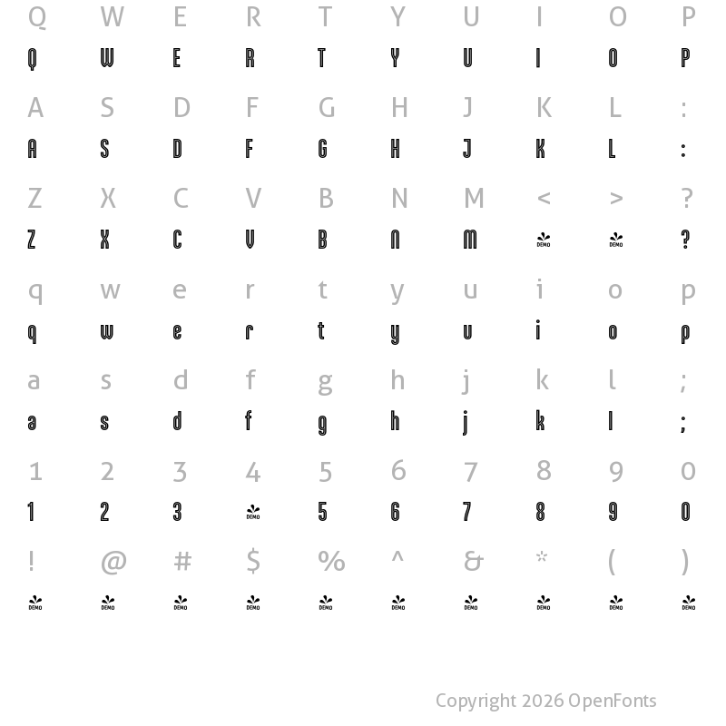 Character Map of FONTSPRING DEMO - Ando Inline Regular