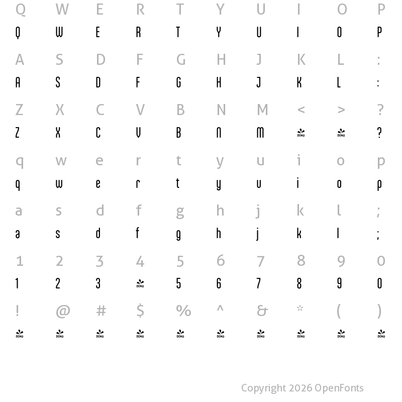 Character Map of FONTSPRING DEMO - Ando Round SemBd Regular