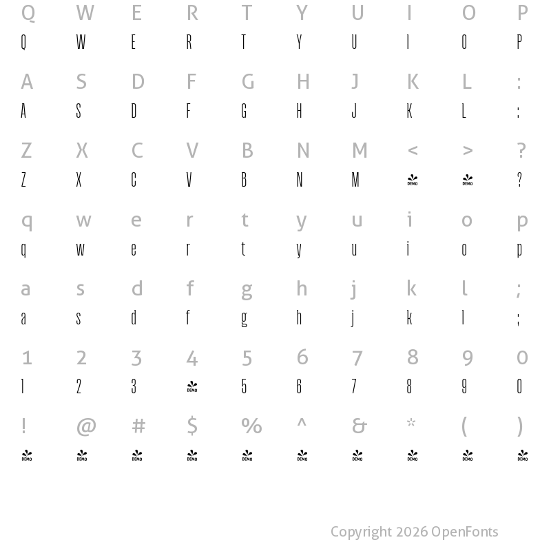 Character Map of FONTSPRING DEMO - Andove Light Regular