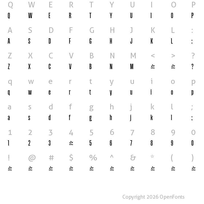 Character Map of FONTSPRING DEMO - Andove Med Regular