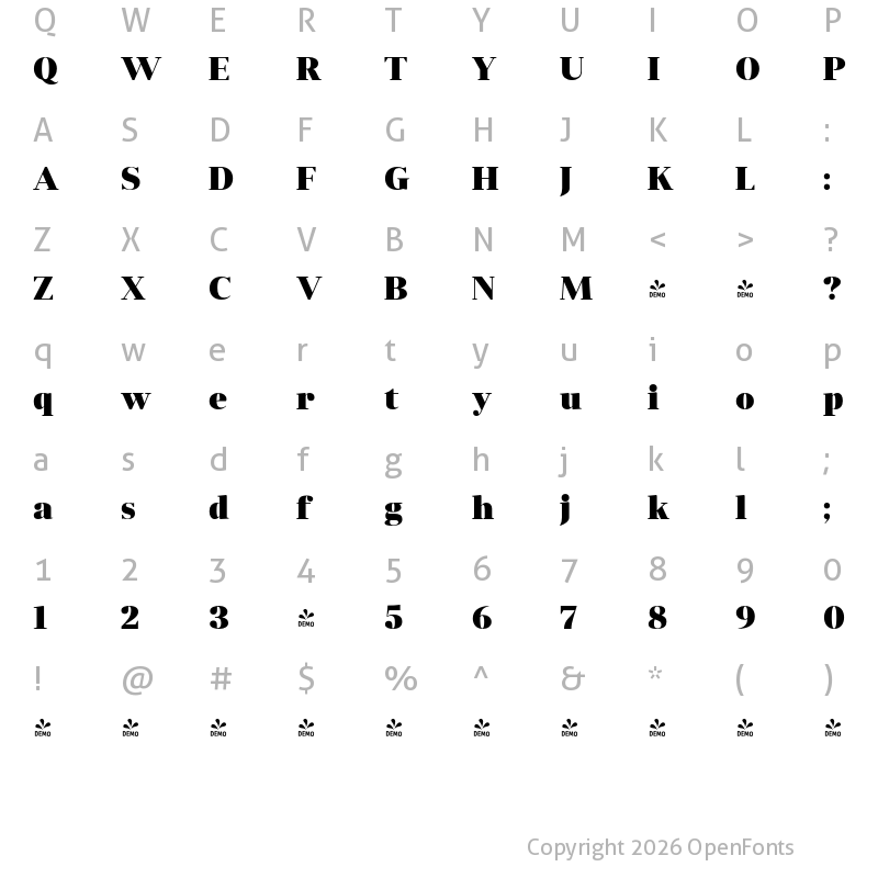 Character Map of FONTSPRING DEMO - Anglecia Pro Dsp Bk Regular