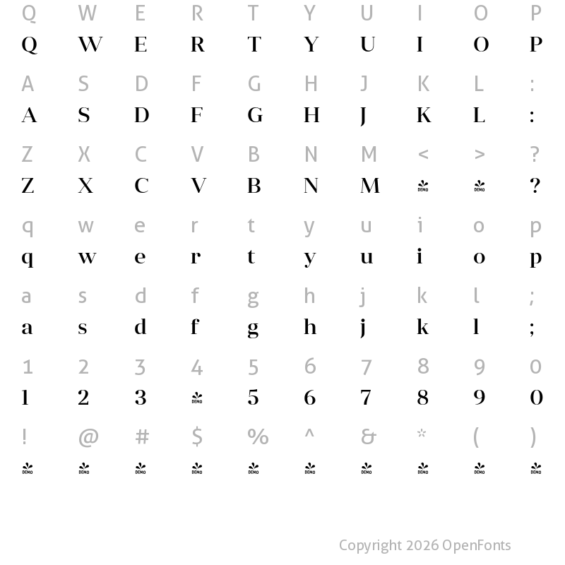 Character Map of FONTSPRING DEMO - Anglecia Pro Dsp Md Regular