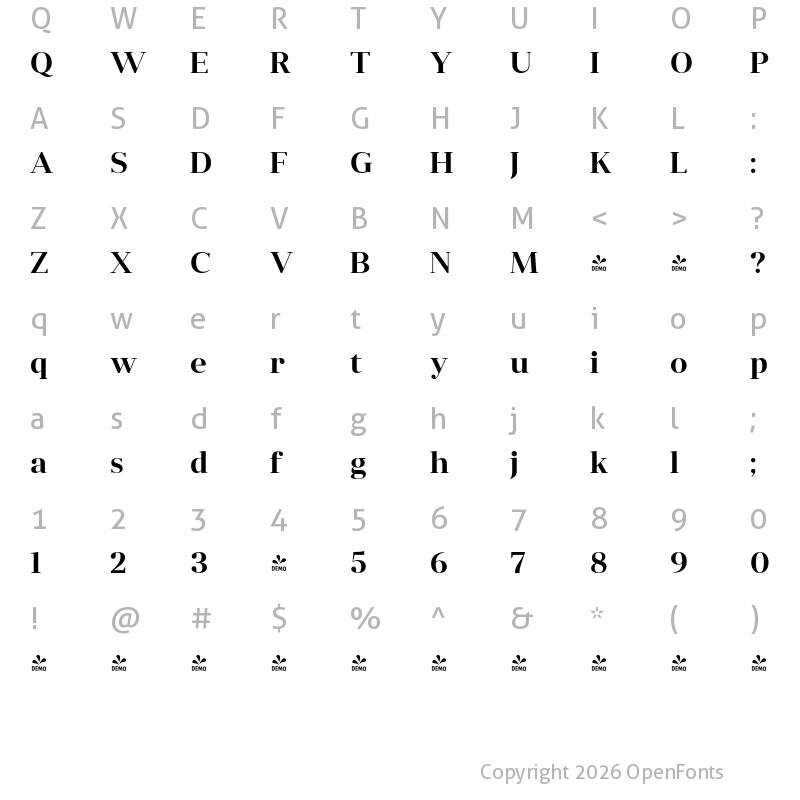 Character Map of FONTSPRING DEMO - Anglecia Pro Dsp SmBd Regular