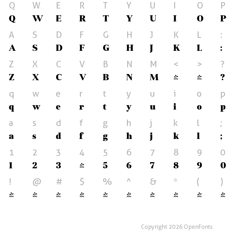 Character Map of FONTSPRING DEMO - Anglecia Pro Tit Bk Regular