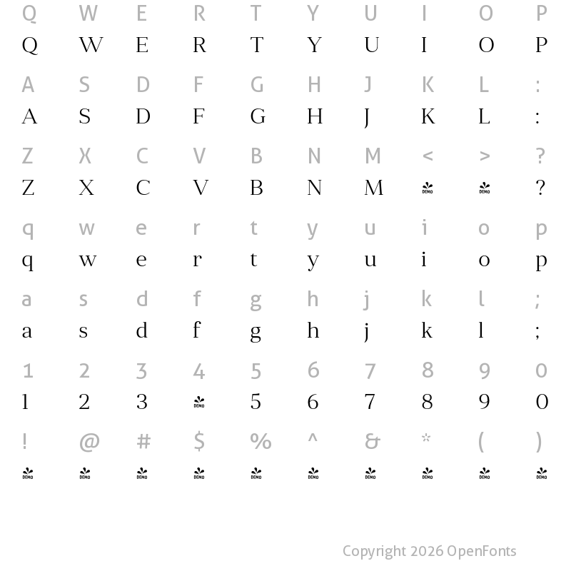 Character Map of FONTSPRING DEMO - Anglecia Pro Tit Lt Regular