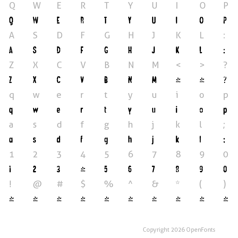 Character Map of FONTSPRING DEMO - Angostura Spraypaint Regular