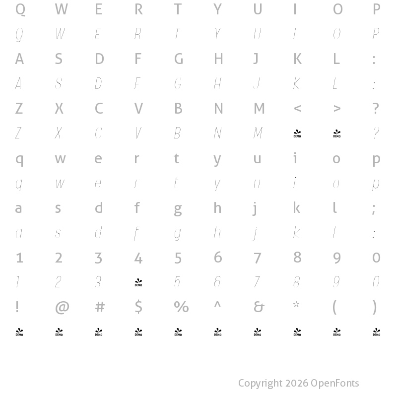 Character Map of FONTSPRING DEMO - Angostura Ul Italic