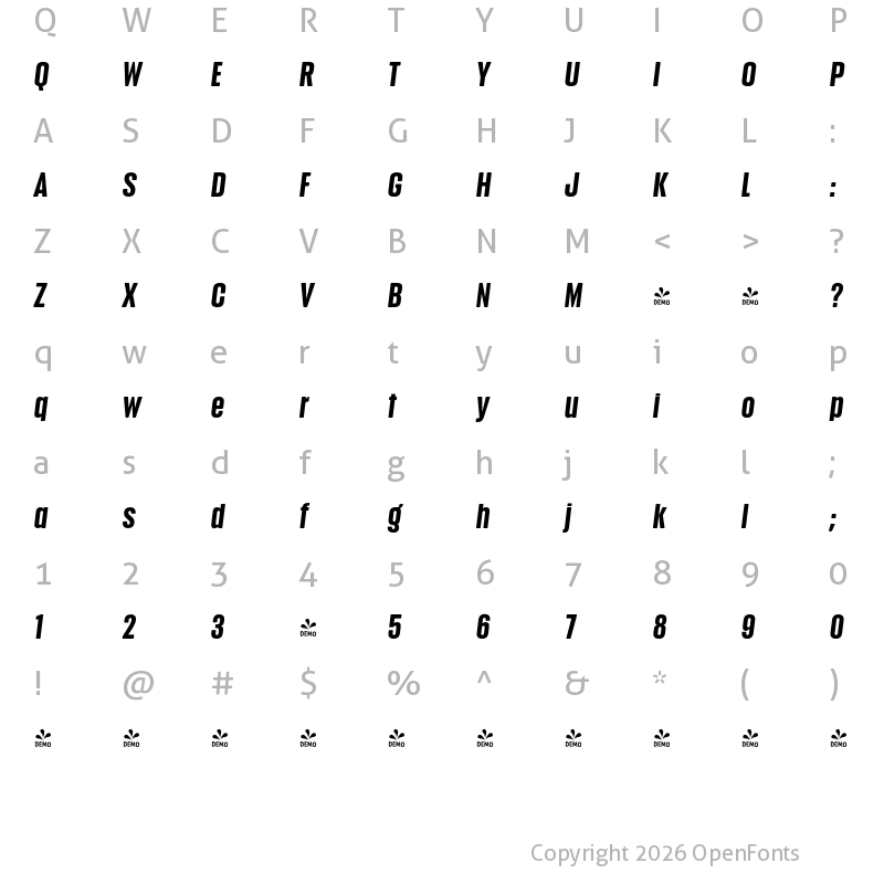 Character Map of FONTSPRING DEMO - Anguita Sans Bold It Regular