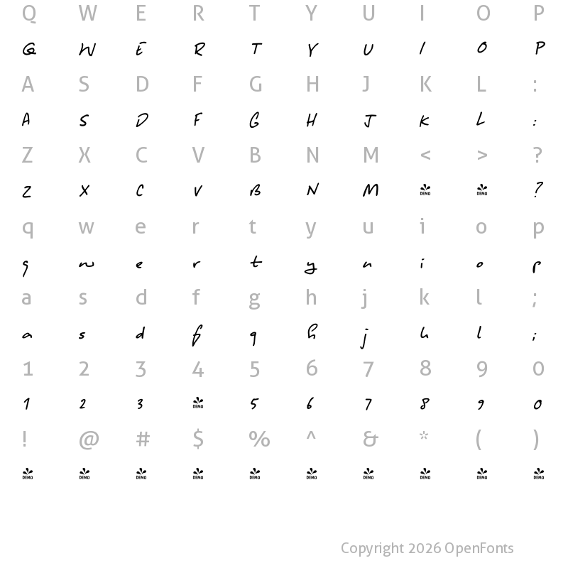 Character Map of FONTSPRING DEMO - Another Monday Italic