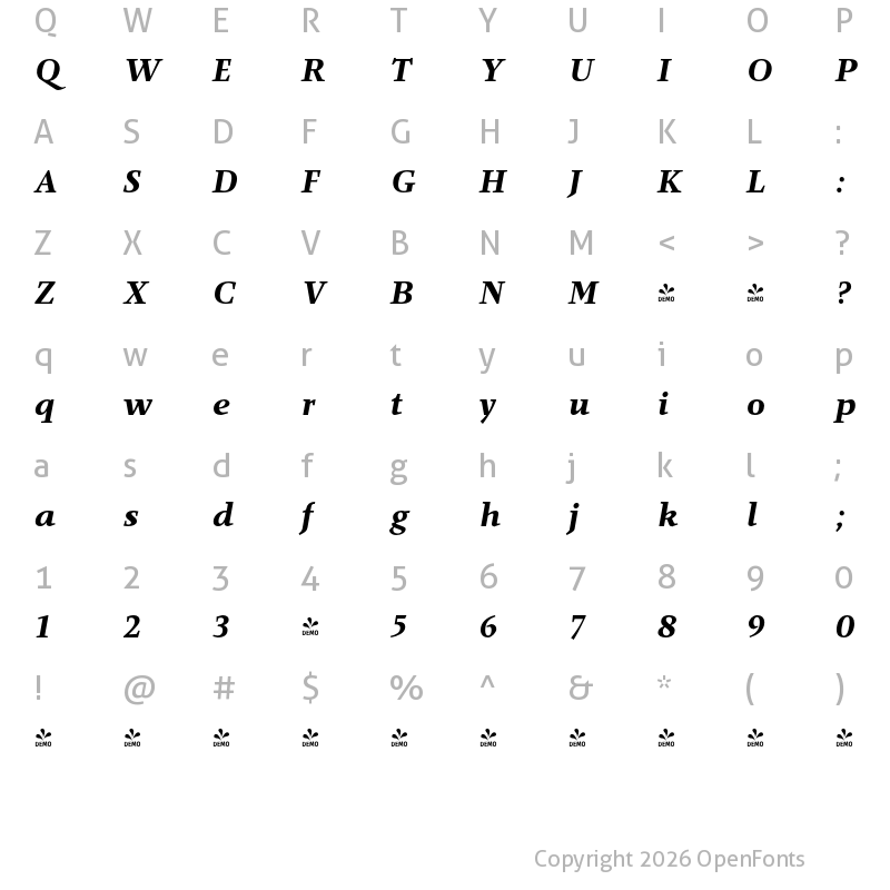 Character Map of FONTSPRING DEMO - Anthea PRO Black Bold Italic