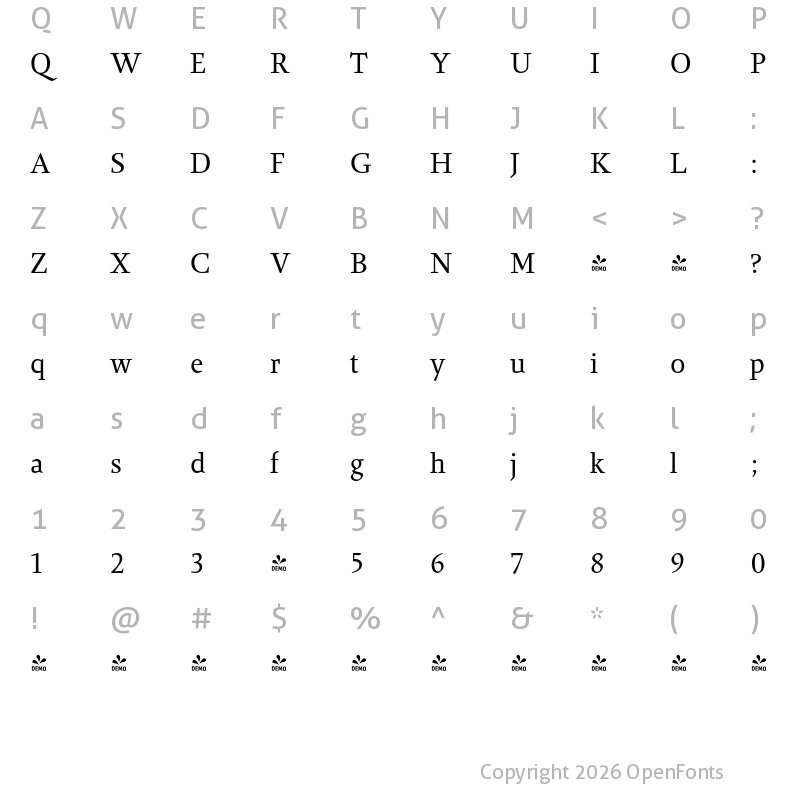Character Map of FONTSPRING DEMO - Anthea PRO Light Regular