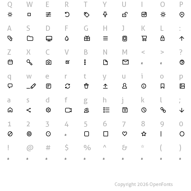 Character Map of FONTSPRING DEMO - Antipasto Icons Medium Regular