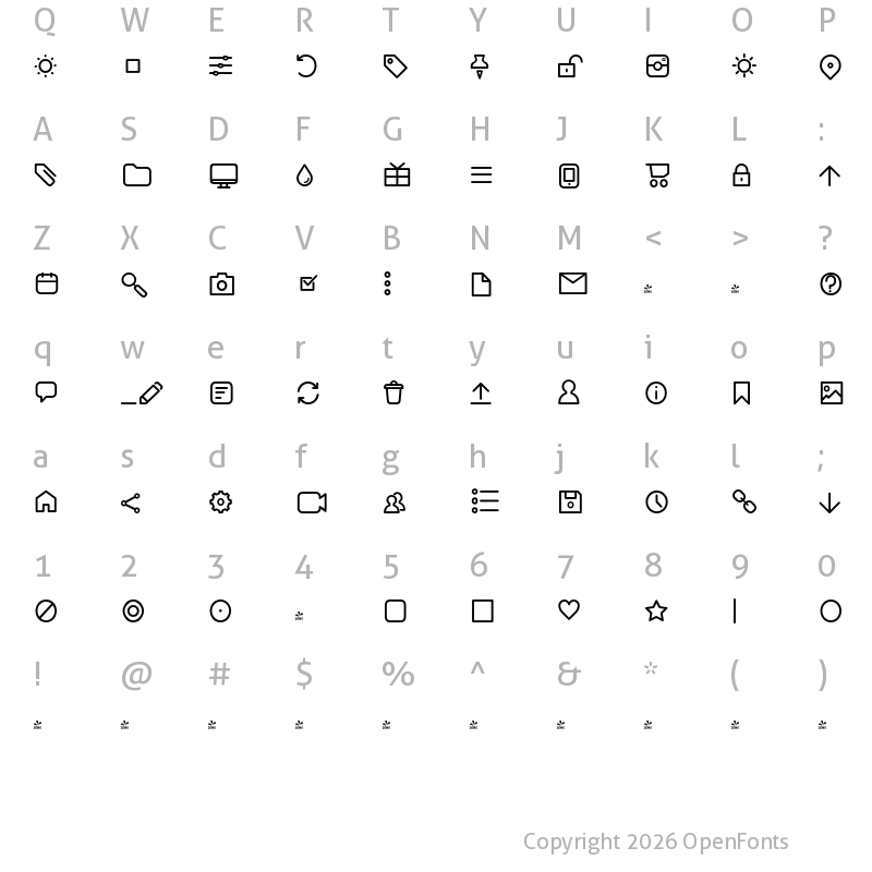Character Map of FONTSPRING DEMO - Antipasto Icons Regular