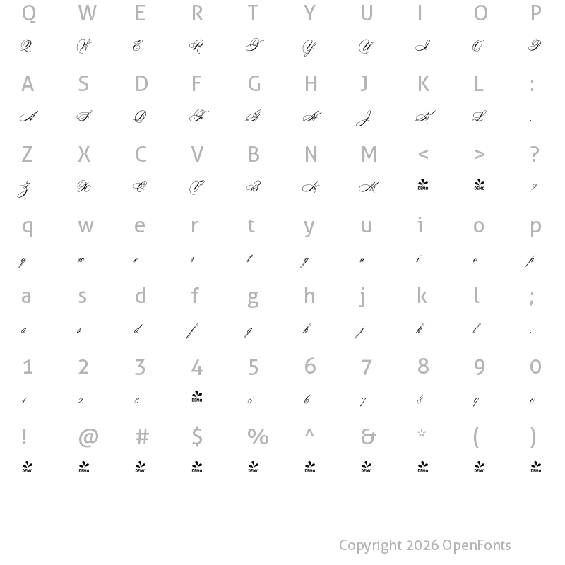Character Map of FONTSPRING DEMO - Antique Spenserian Standard Regular