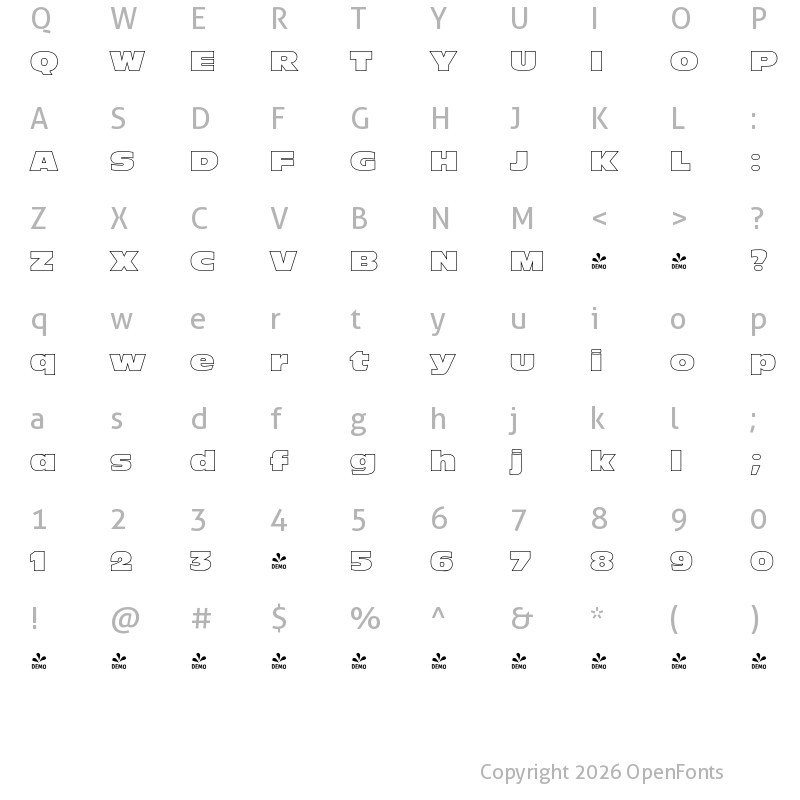 Character Map of FONTSPRING DEMO - AntiqueOliNorOutPReg Regular