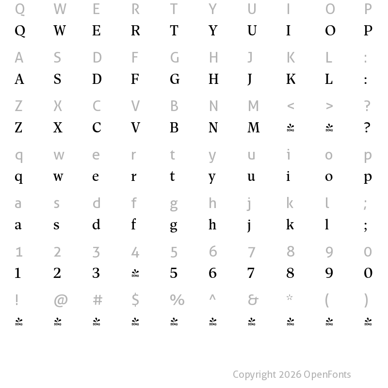 Character Map of FONTSPRING DEMO - Antonia H2 Medium Regular