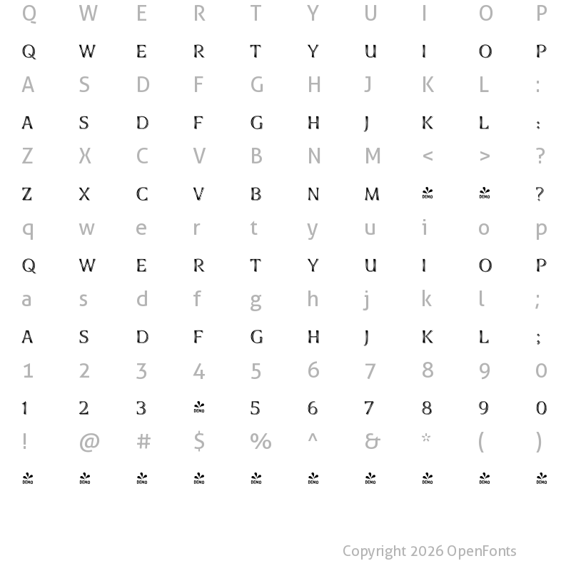Character Map of FONTSPRING DEMO - Antonietta Caps Illuminated Regular