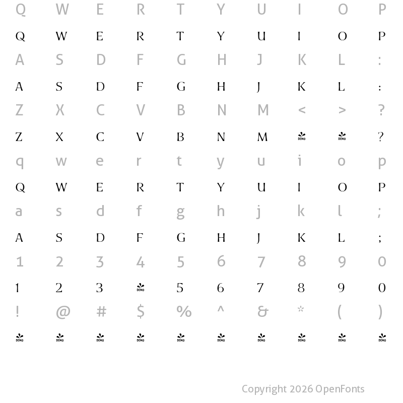 Character Map of FONTSPRING DEMO - Antonietta Caps Regular