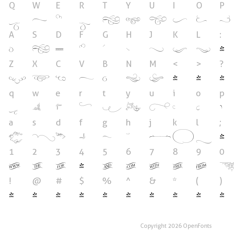 Character Map of FONTSPRING DEMO - Antonietta Ornaments Regular