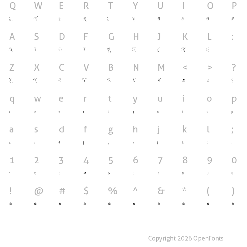 Character Map of FONTSPRING DEMO - Antonietta Script Essential Regular