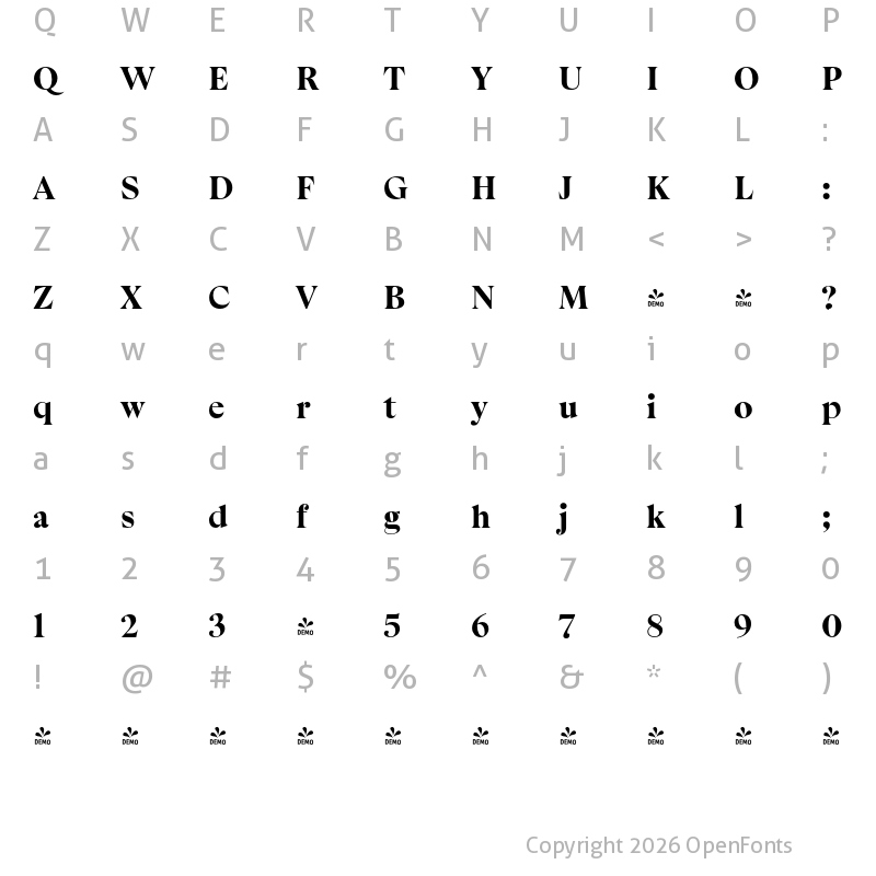 Character Map of FONTSPRING DEMO - Apparel Black Regular