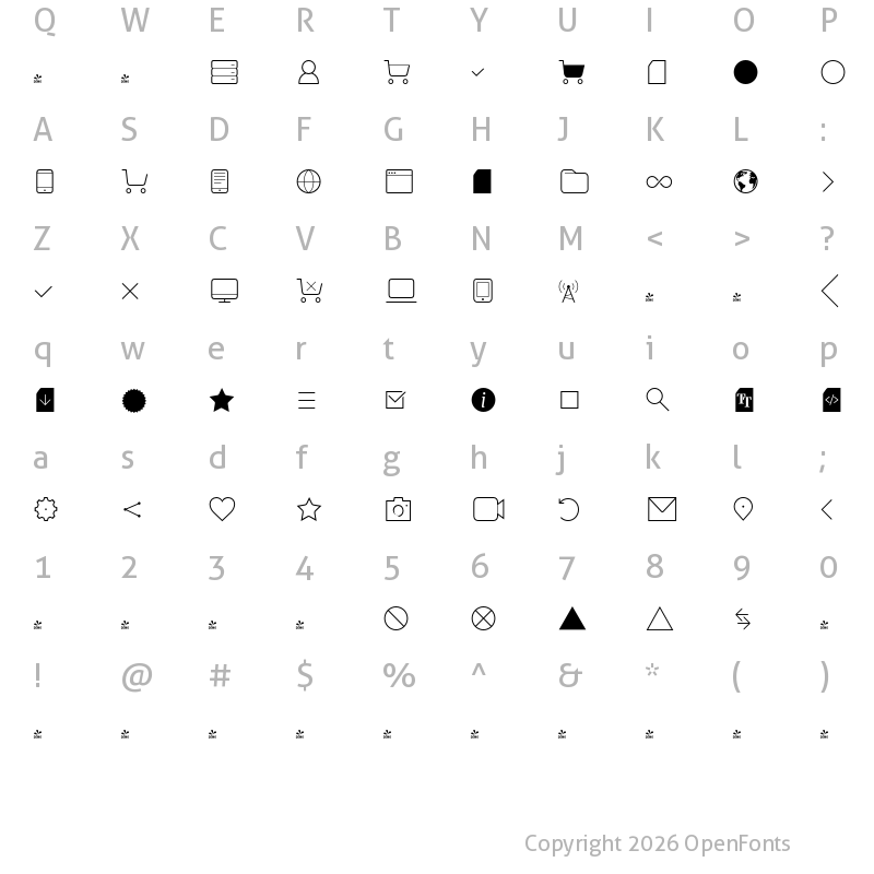 Character Map of FONTSPRING DEMO - Aquawax Pro Pictograms ExLight Regular