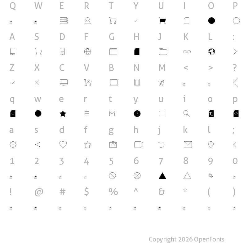 Character Map of FONTSPRING DEMO - Aquawax Pro Pictograms Thin Regular