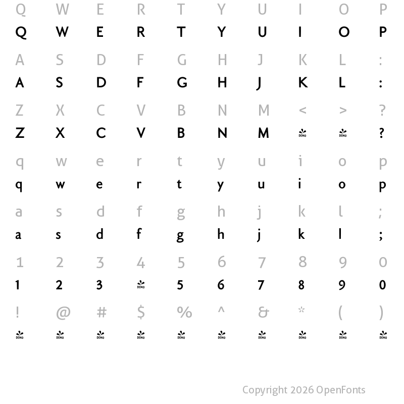 Character Map of FONTSPRING DEMO - Aragon Sans Bold