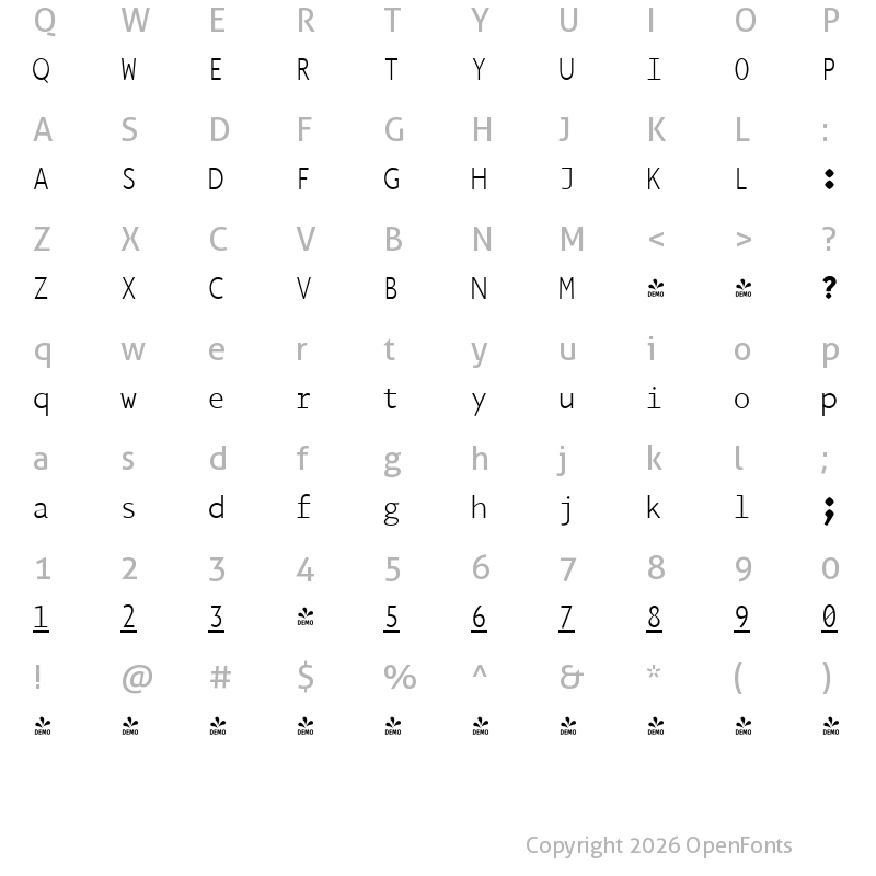 Character Map of FONTSPRING DEMO - Arazati Codex Regular