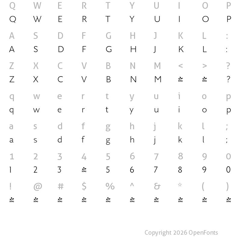 Character Map of FONTSPRING DEMO - Arazati Liviana Expandida Regular