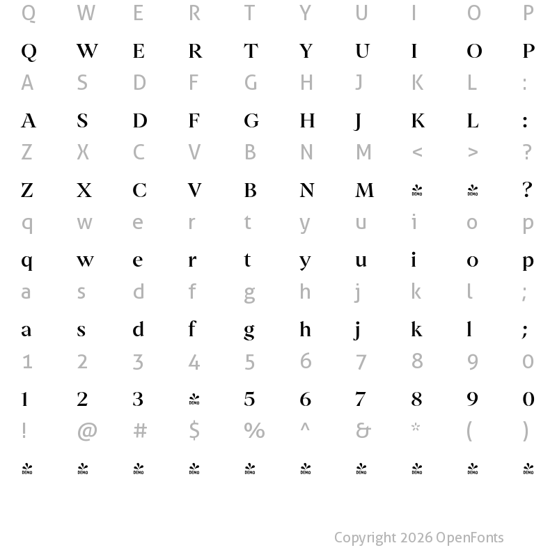 Character Map of FONTSPRING DEMO - Archeron Pro Medium Regular