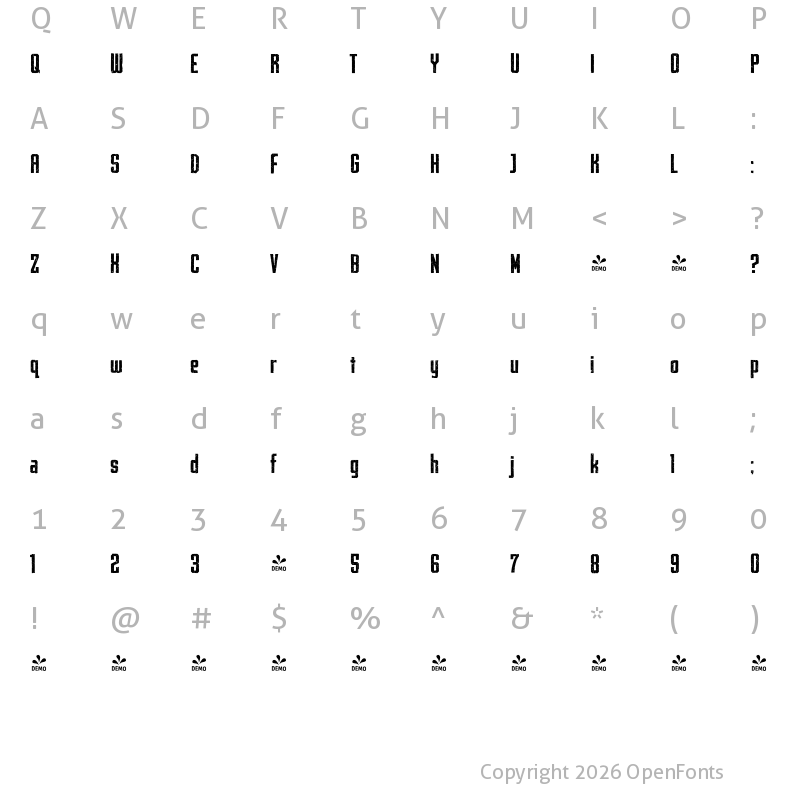 Character Map of FONTSPRING DEMO - Archiva Bold Worn Bold